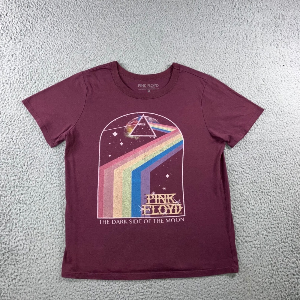 Pink Floyd T Shirt Women M Burgundy Dark Side‎ of the Moon Graphic Tee Retro Alt